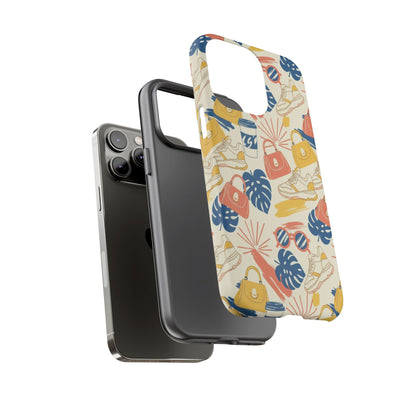 Tough Cases: Retro Summer Pattern Phone Case – Sunglasses, Sneakers & Tropical Leaves