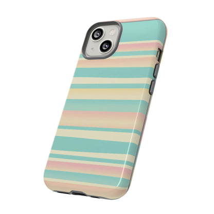 Pastel Striped Tough Phone Case — Mint, Peach & Cream Protective Cover