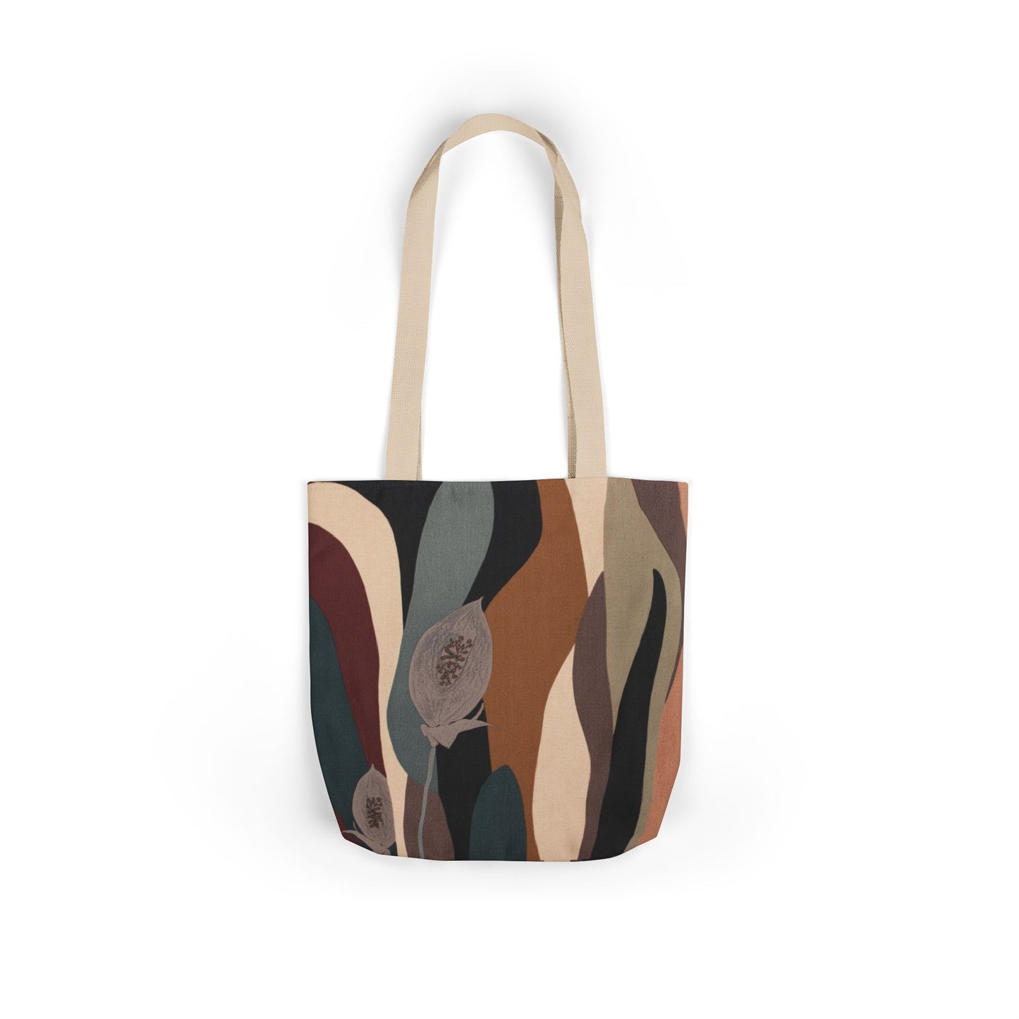 Abstract Floral Canvas Tote — Earth Tone Boho Market Bag