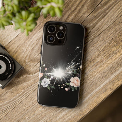 Floral Burst Phone Case — Protective Black Sparkle Design