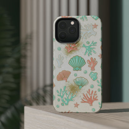 Sea Shells Magnetic Impact Phone Case — Pastel Coral & Teal Beach Design