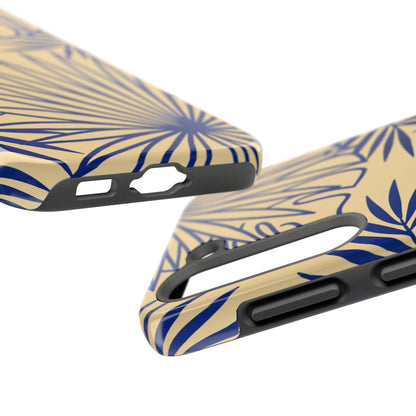 Tropical Palm Pattern Tough Phone Case — Navy Blue Fan Leaves on Sand