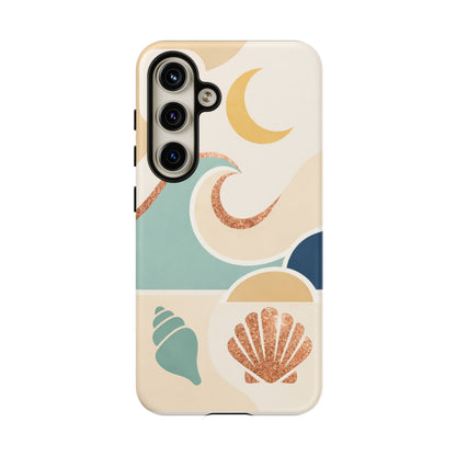 Sea Breeze Tough Phone Case — Retro Waves & Shells Design
