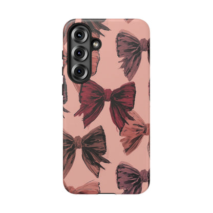 Bow Pattern Tough Phone Case — Pink Watercolor Bows Protective iPhone Cover