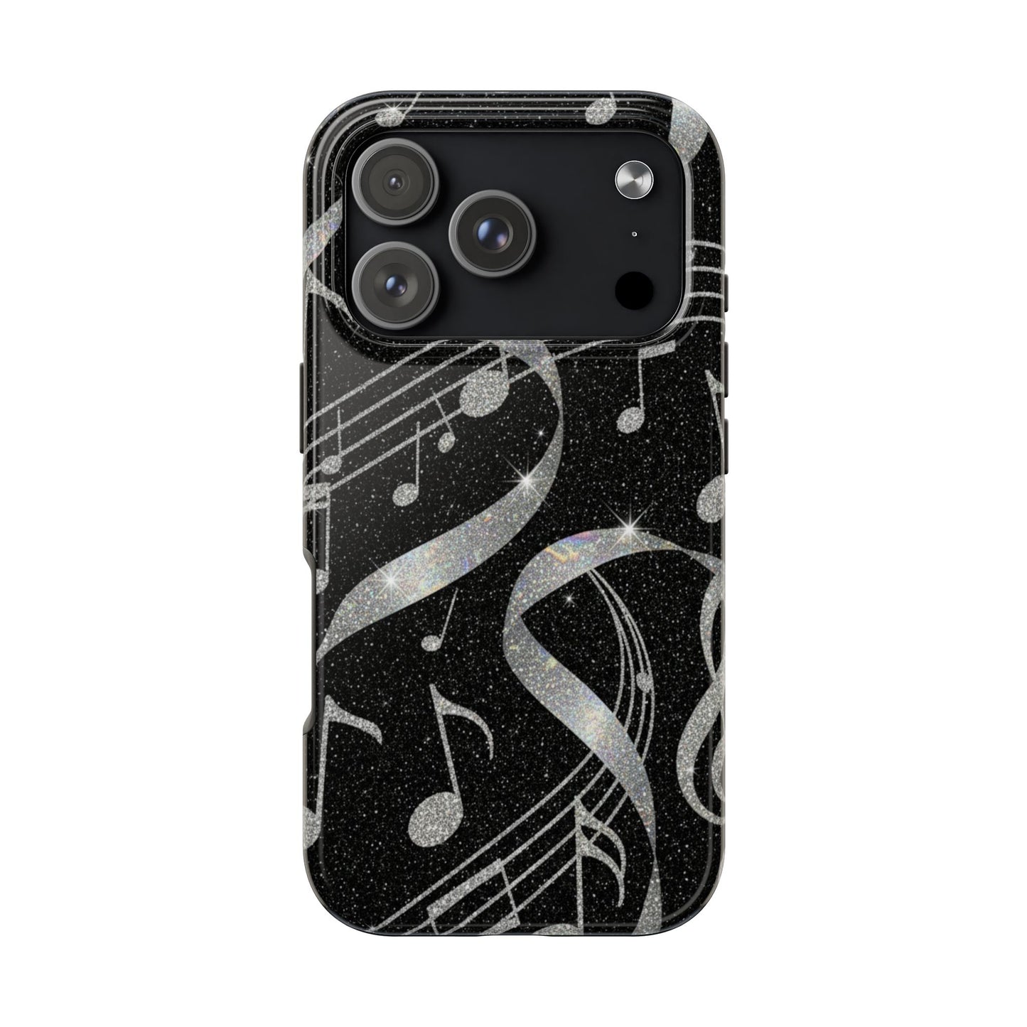 Musical Notes Tough Phone Case – Glitter Black Musician Phone Cover