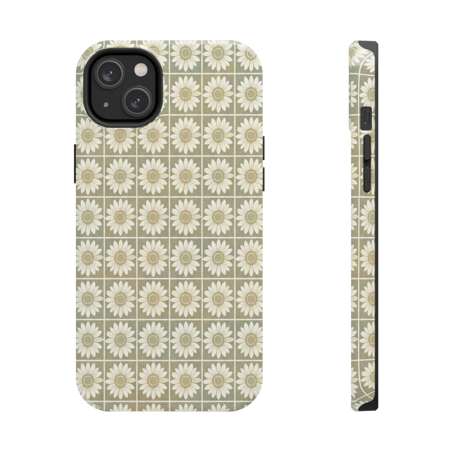 Daisy Tile Tough Phone Case — Retro Floral Protective Phone Cover