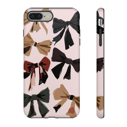 Bow Pattern Phone Case - Pink, Brown & Black Bows Protective Cover