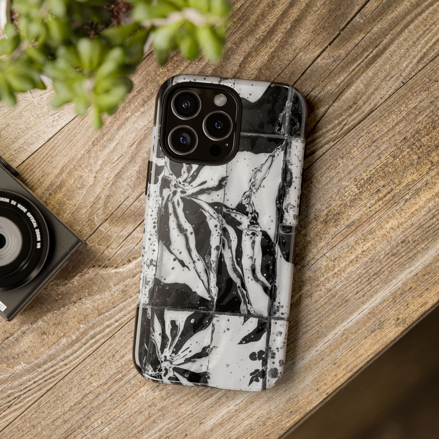 Monochrome Tile Floral Tough Phone Case