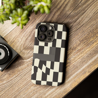 Checkerboard Wave Phone Case — Black & Cream Graphic Tough Case