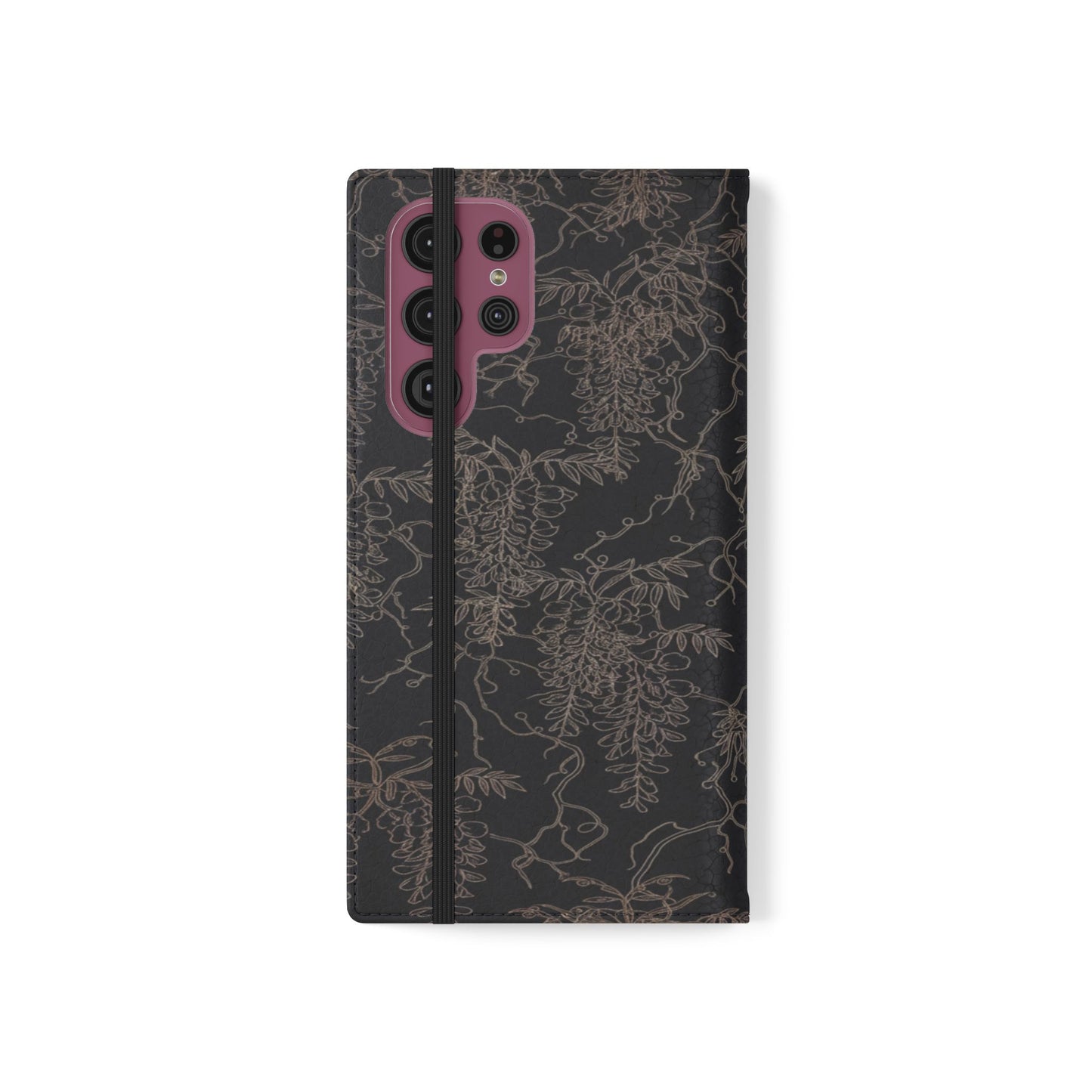 Botanical Noir Flip Phone Case — Dark Floral Wallet Cover with Card Slots