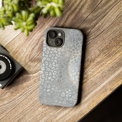 Grey Leopard Print Tough Phone Case — Durable Protective iPhone Cover