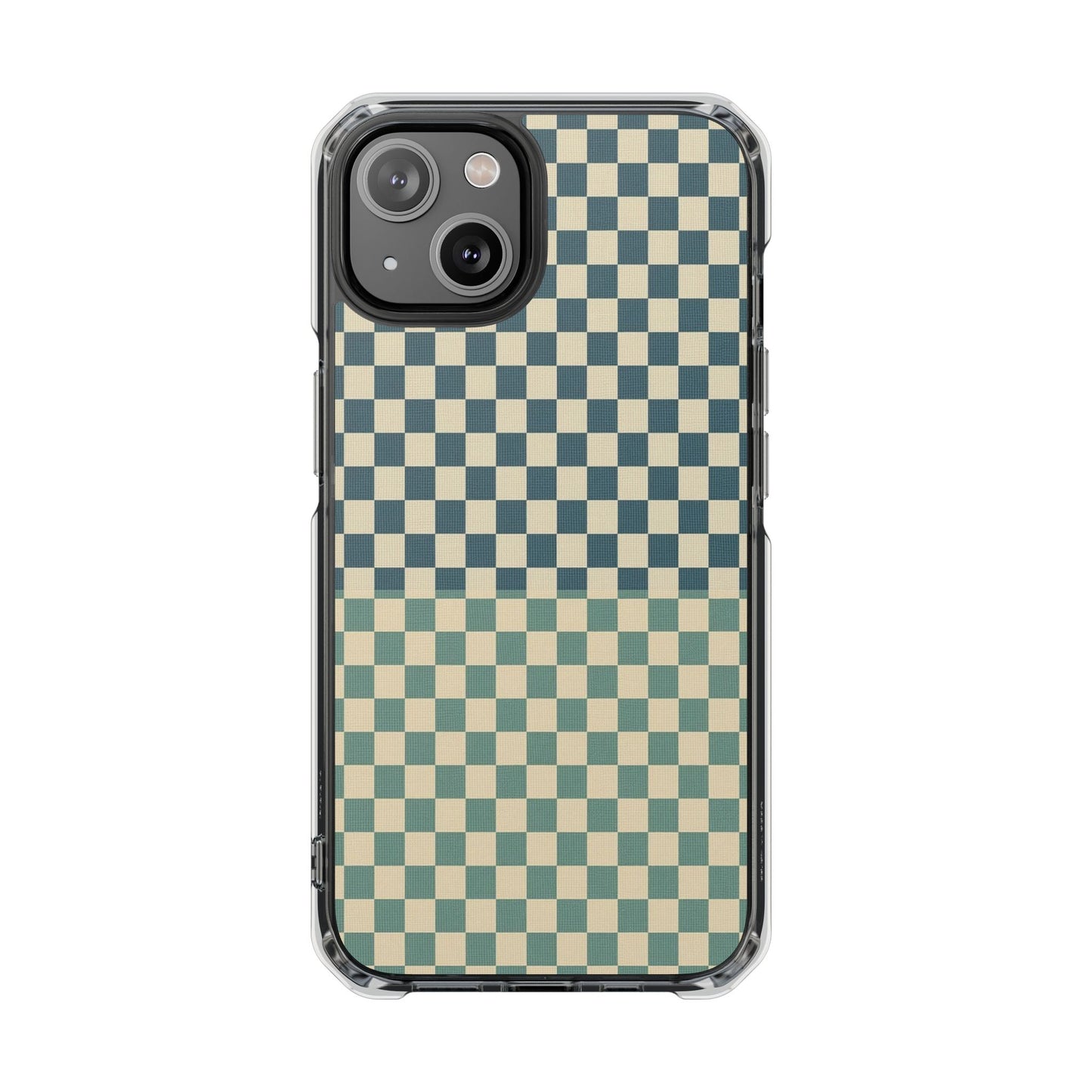Clear Magnetic Phone Case — Vintage Green Checkerboard Protective Cover