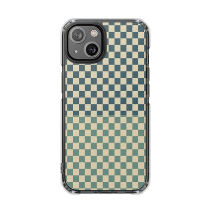 Clear Magnetic Phone Case — Vintage Green Checkerboard Protective Cover