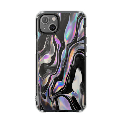 Magnetic Clear Impact Phone Case — Iridescent Black Marble Design