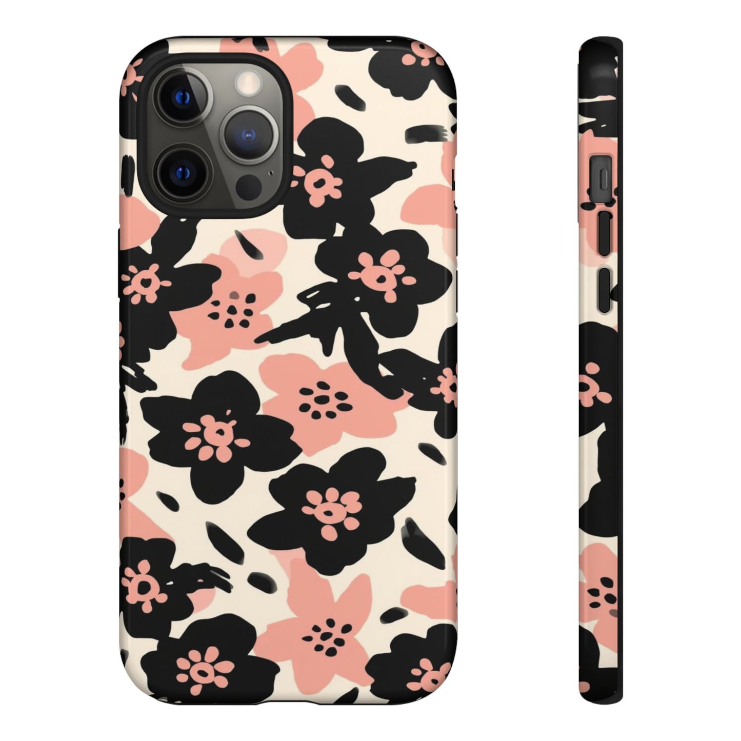 Floral Phone Case — Pink & Black Retro Blossom Protective Cover