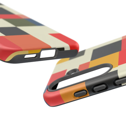 Abstract Color Block Tough Phone Case — Retro Geometric Protective Cover