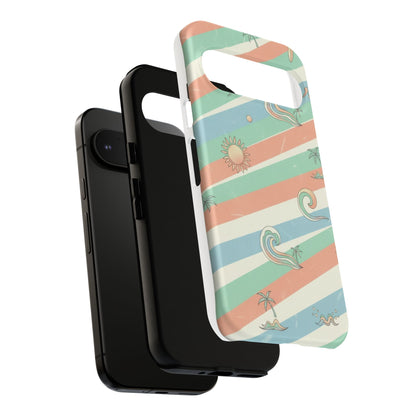 Surf Stripe Tough Phone Case — Retro Beach Waves Pattern