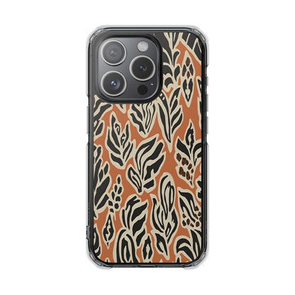 Clear Magnetic Phone Case — Earthy Abstract Leaf Pattern