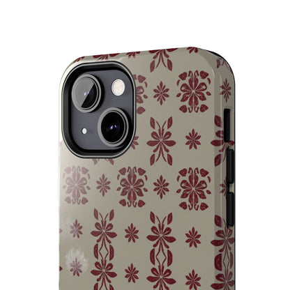 Tough Phone Case — Vintage Red Floral Pattern Protective Cover