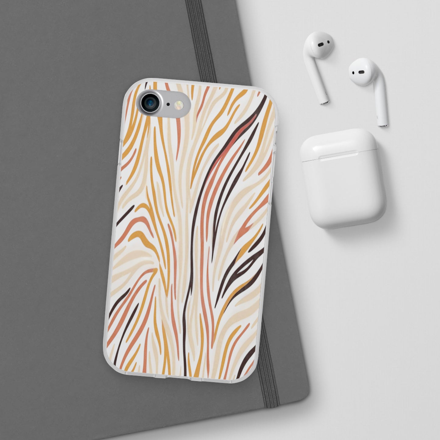 Marbled Neutral Stripe Phone Case — Abstract Beige & Terracotta Flexi Case