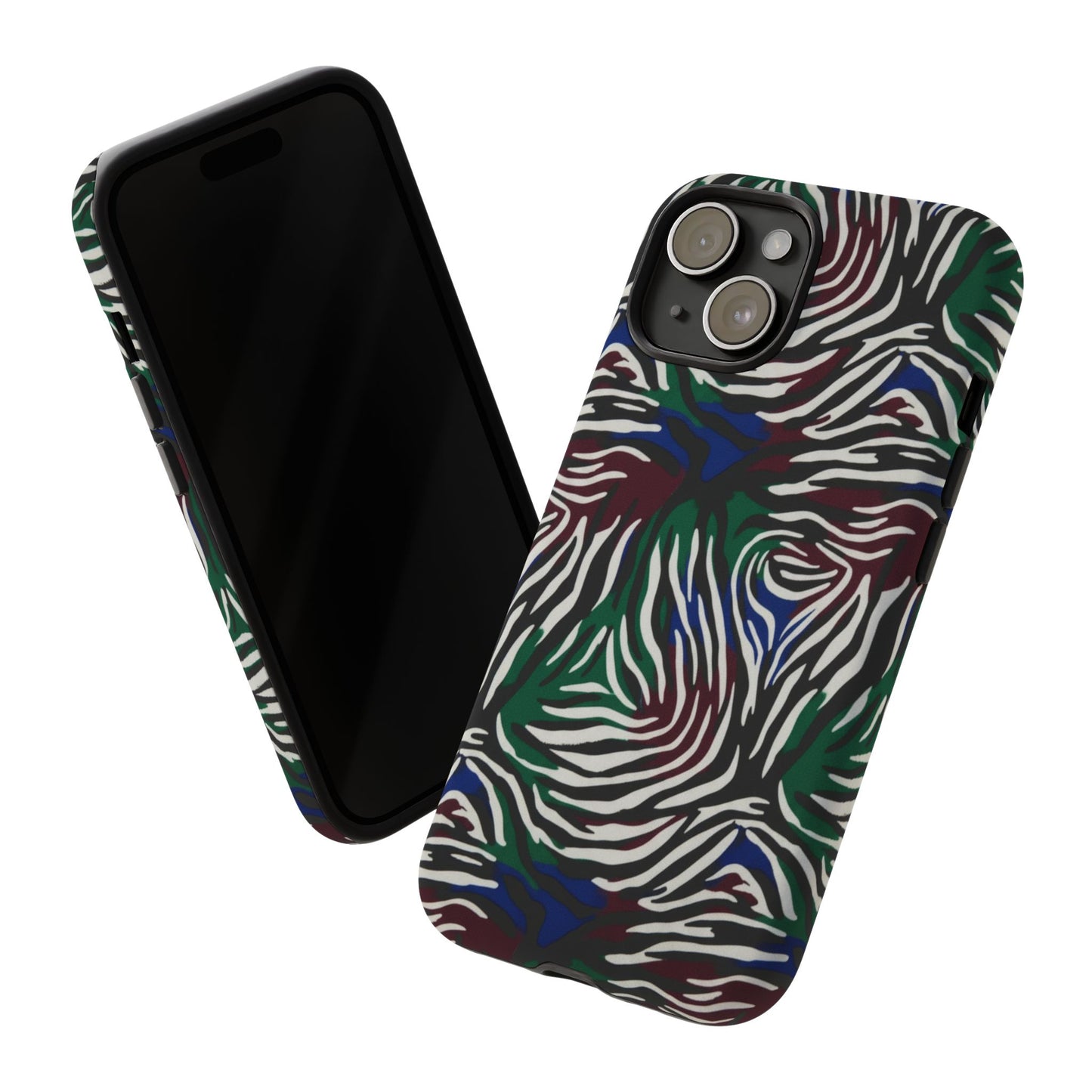 Zebra Camo Tough Phone Case – Green & Blue Animal Print Protective Cover