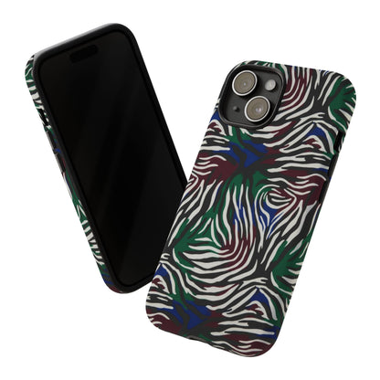 Zebra Camo Tough Phone Case – Green & Blue Animal Print Protective Cover