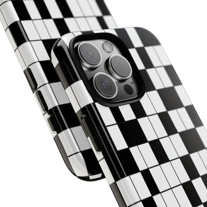 Crossword Grid Phone Case — Black & White Puzzle Pattern Tough Phone Cover
