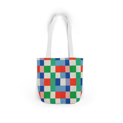 Colorblock Grid Canvas Tote — Bright Checkered Reusable Bag