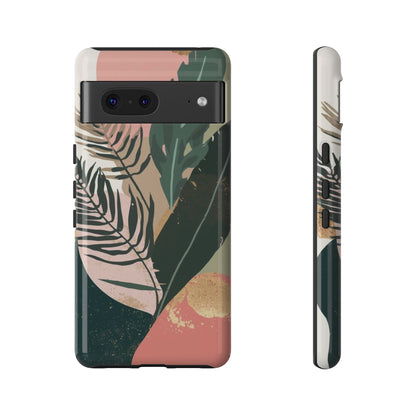 Tropical Leaf Tough Phone Case — Abstract Pink & Green Botanical Protective Cover