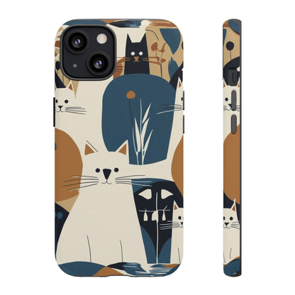 Cat Pattern Phone Case – Retro Abstract Cats Protective iPhone Cover