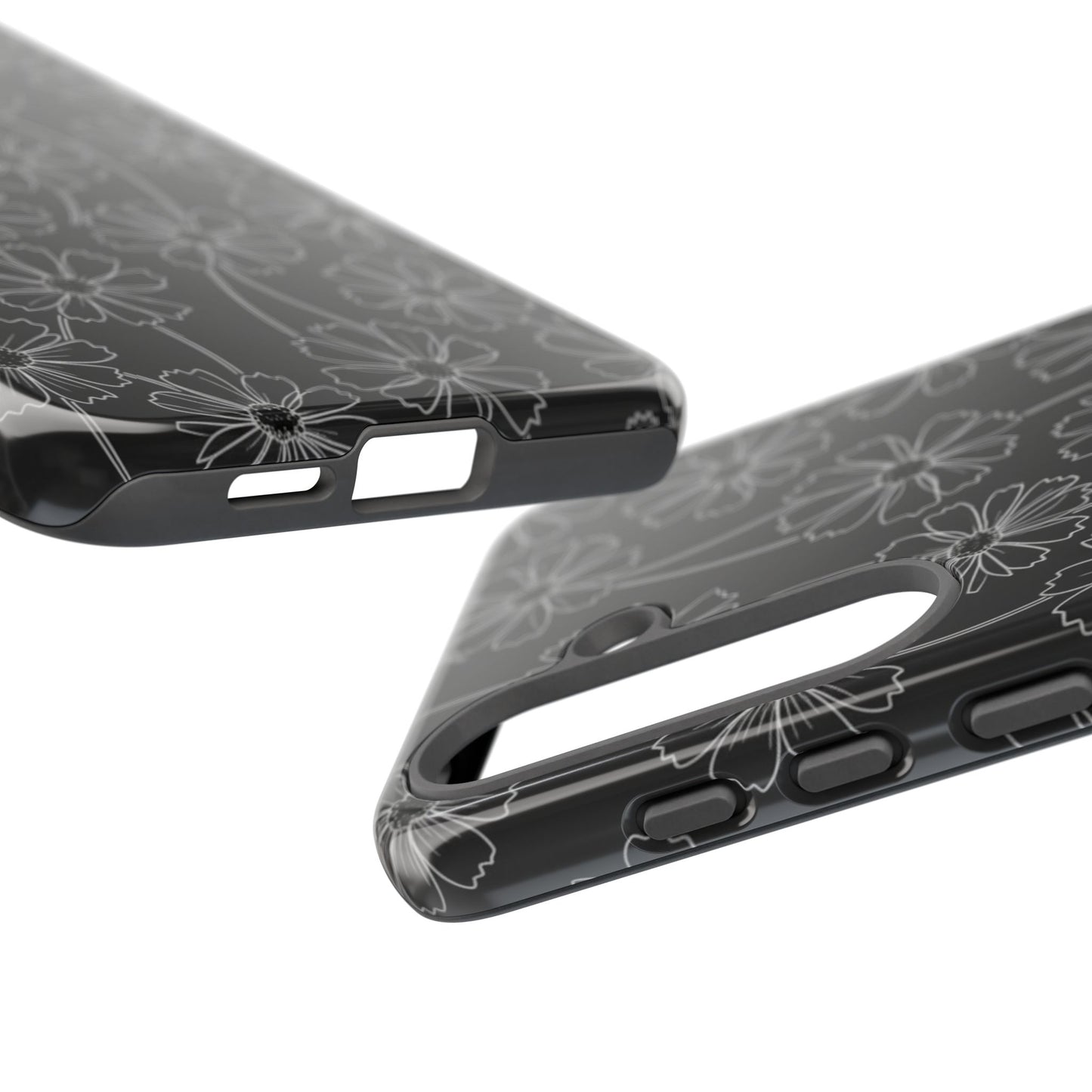 Floral Doodle Tough Phone Case — Black & Gray Daisy Pattern