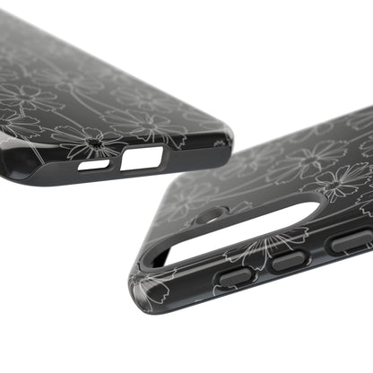 Floral Doodle Tough Phone Case — Black & Gray Daisy Pattern