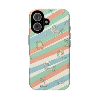 Surf Stripe Tough Phone Case — Retro Beach Waves Pattern
