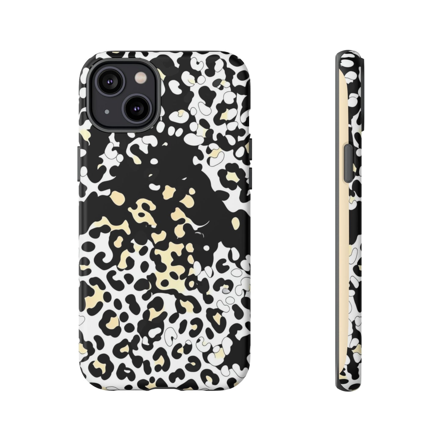 Leopard Splash Tough Phone Case — Black & Cream Animal Print Protective Cover