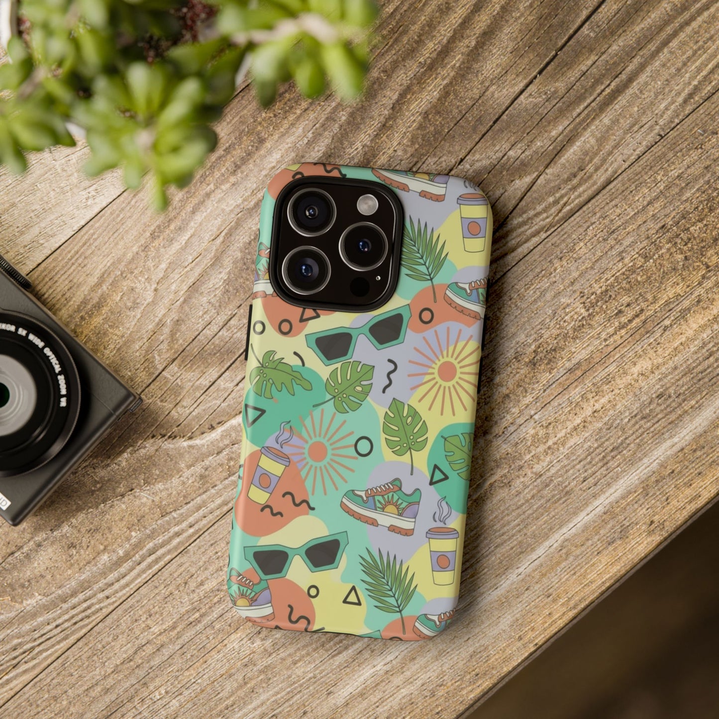 Tropical Summer Phone Case — Retro Sunglasses, Sneakers & Palm Pattern