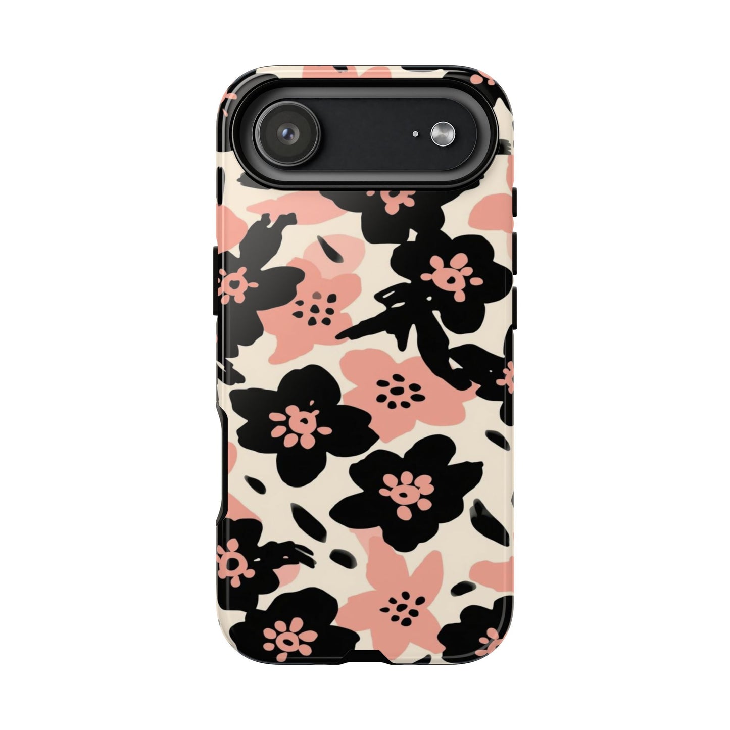 Floral Phone Case — Pink & Black Retro Blossom Protective Cover