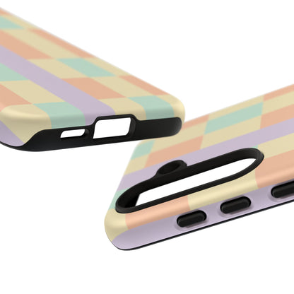 Pastel Checkered Phone Case — Retro Stripe Tough Case
