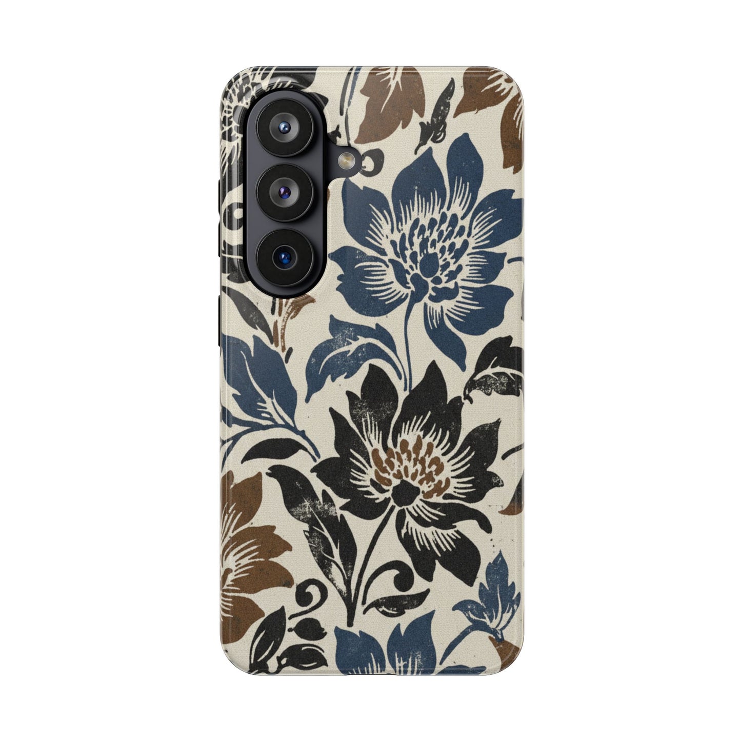 Floral Vintage Tough Phone Case — Blue & Brown Botanical Protection