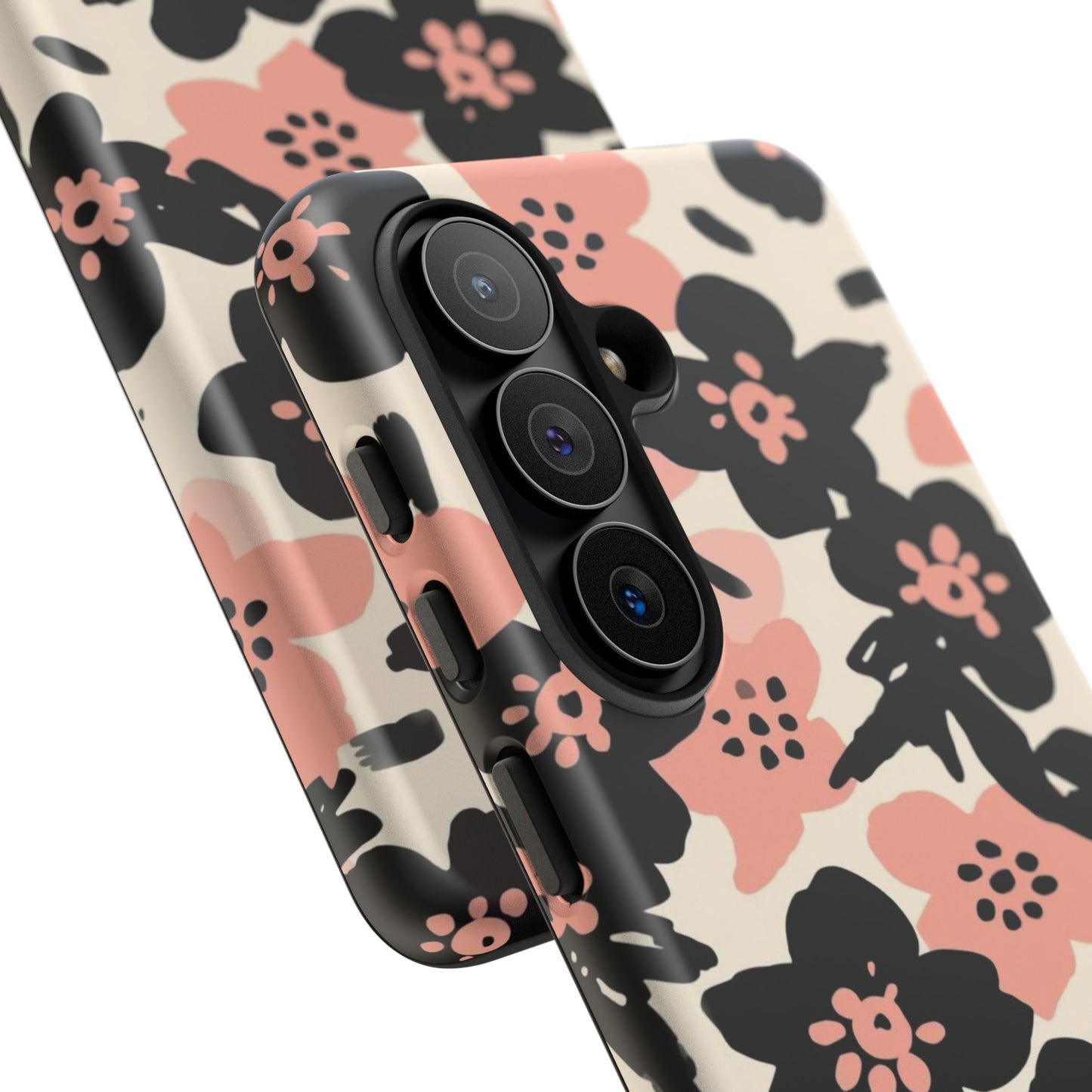 Floral Phone Case — Pink & Black Retro Blossom Protective Cover
