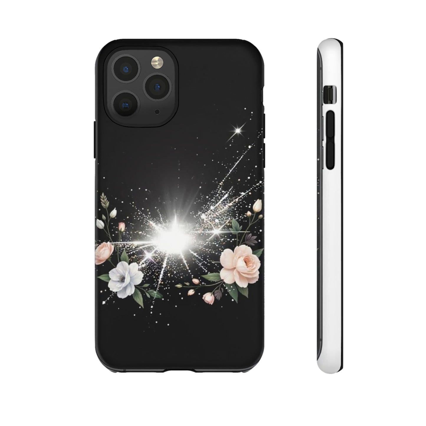 Floral Burst Phone Case — Protective Black Sparkle Design