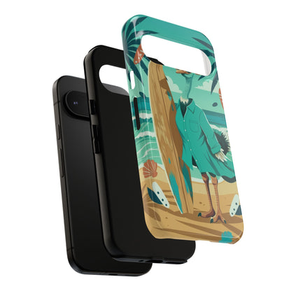Phone Case — Retro Dressed Seagull Surfing Beach Illustration
