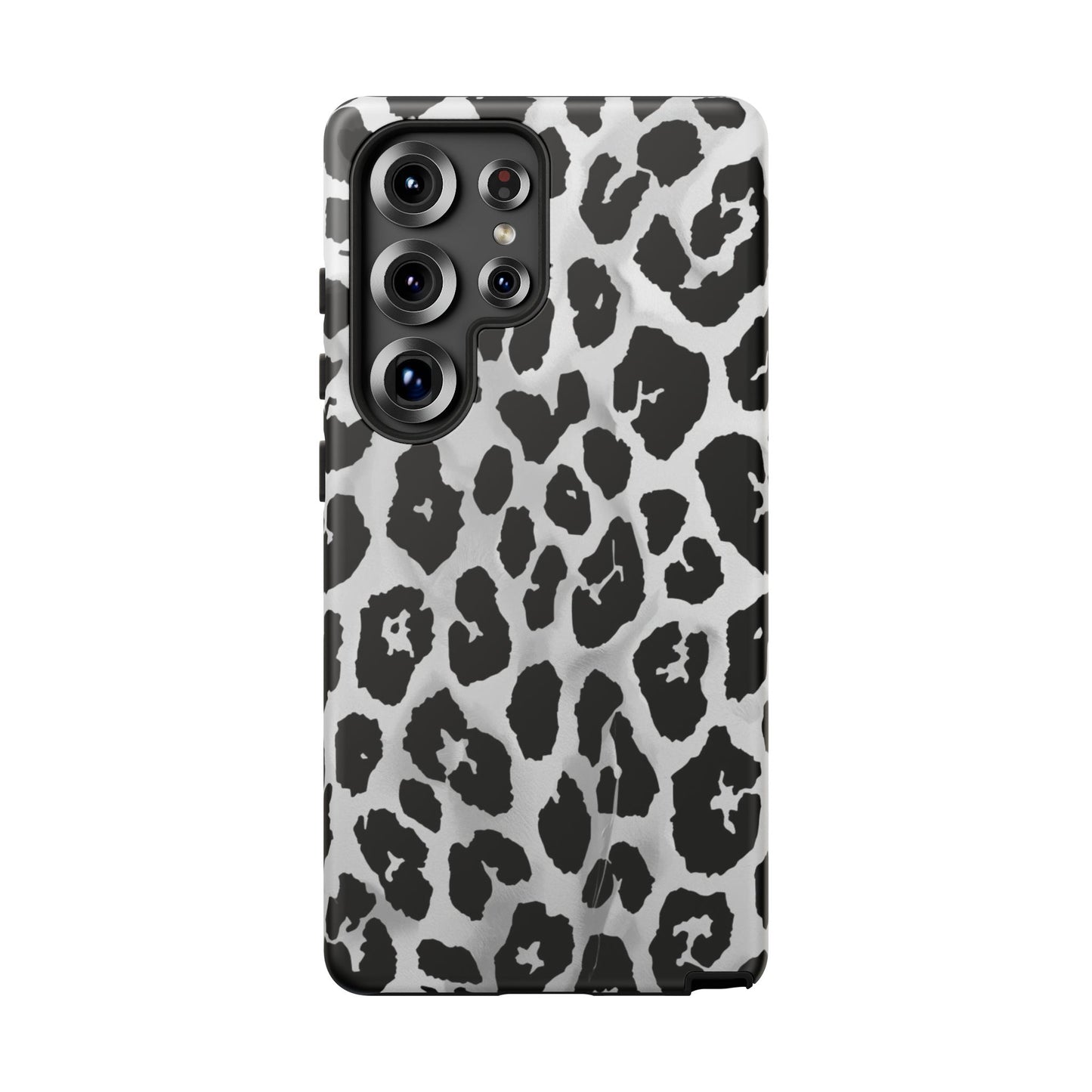 Leopard Print Tough Phone Case – Black & White Animal Pattern Protective Cover