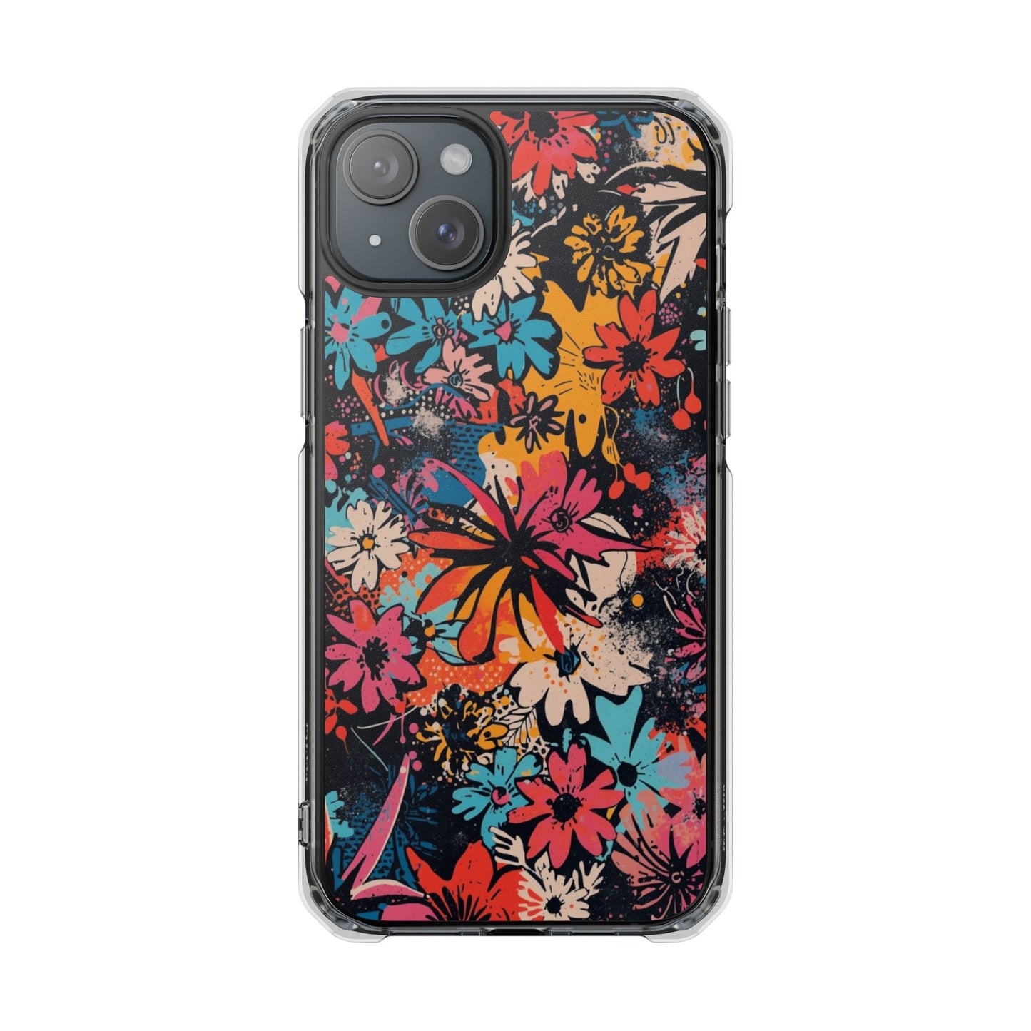 Floral Burst Clear Magnetic Phone Case — Impact-Resistant iPhone Cover