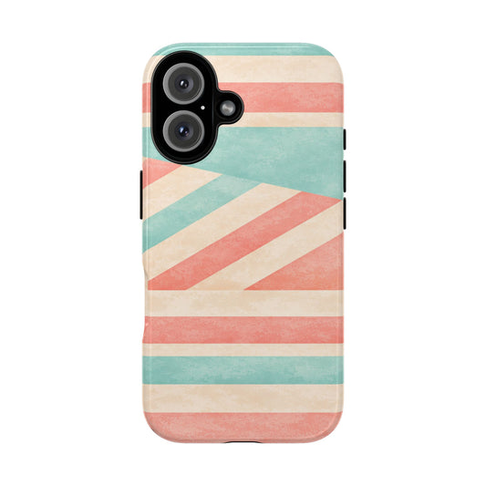 Pastel Stripes Tough Phone Case – Retro Coral & Teal Protective Cover