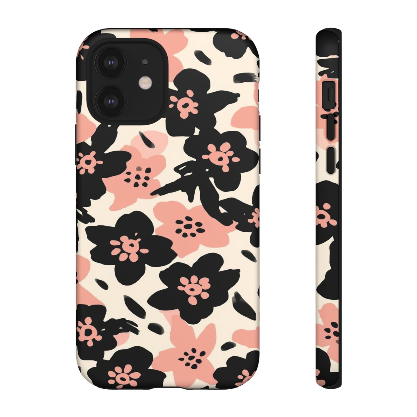 Floral Phone Case — Pink & Black Retro Blossom Protective Cover