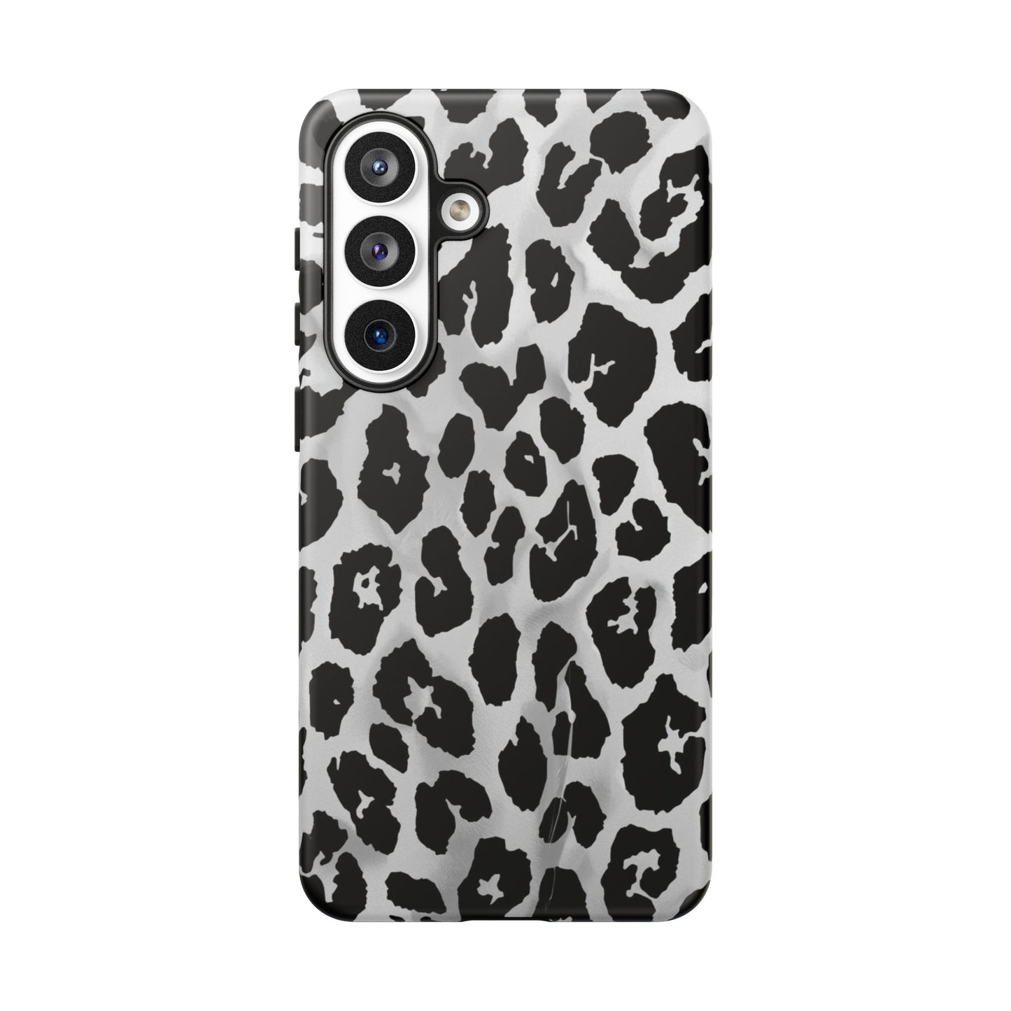 Leopard Print Tough Phone Case – Black & White Animal Pattern Protective Cover