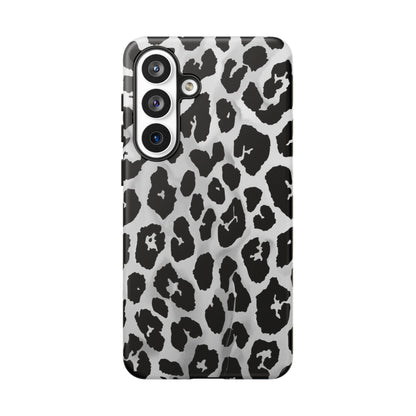 Leopard Print Tough Phone Case – Black & White Animal Pattern Protective Cover