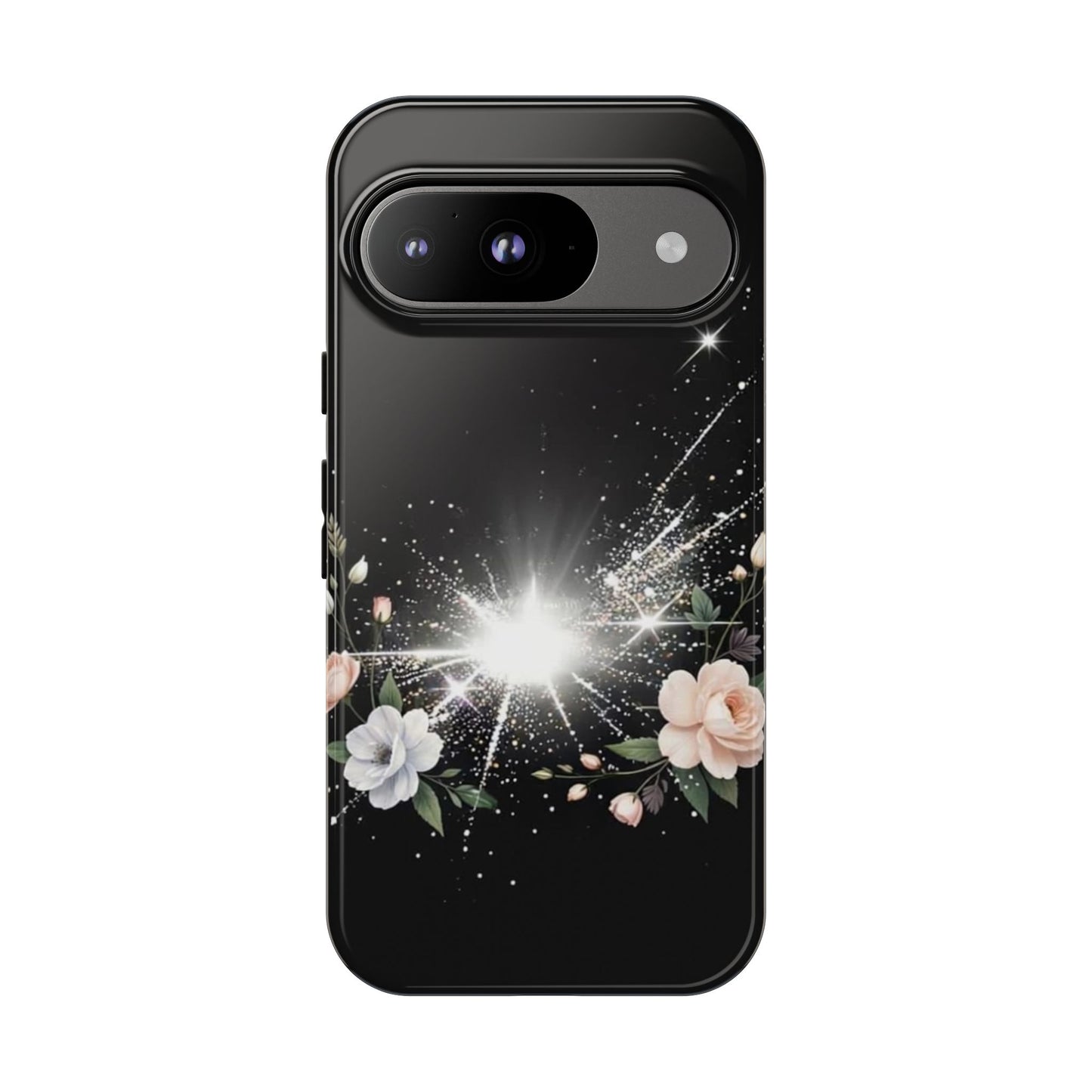 Floral Burst Phone Case — Protective Black Sparkle Design