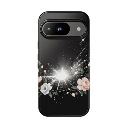 Floral Burst Phone Case — Protective Black Sparkle Design