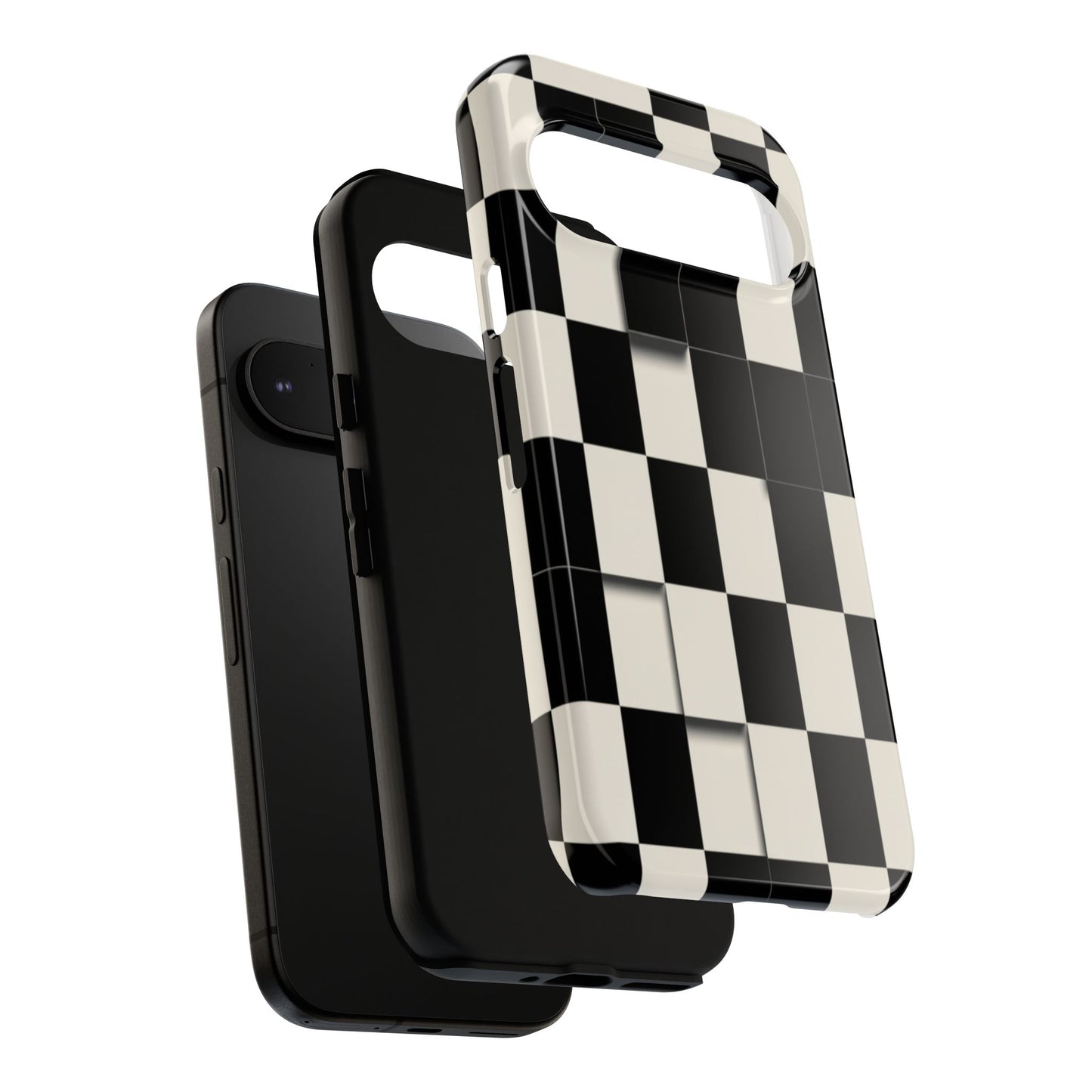 Checkerboard Tough Phone Case — Classic Black & Cream Grid Protective Cover